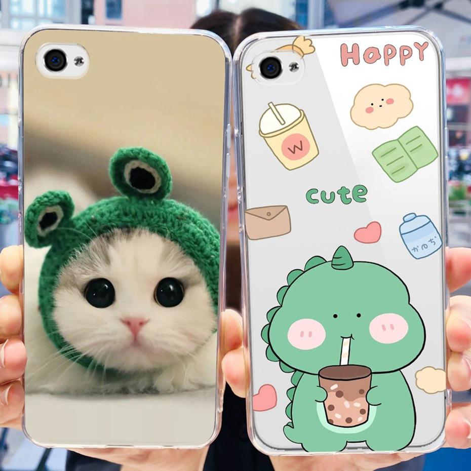 Custodia Per iPhone 4 4s Carino Gatto Dinosauro Modello Cover Posteriore Per iPhone4 iPhone4s Morbido Silicone Trasparente TPU Custodie per Telefono