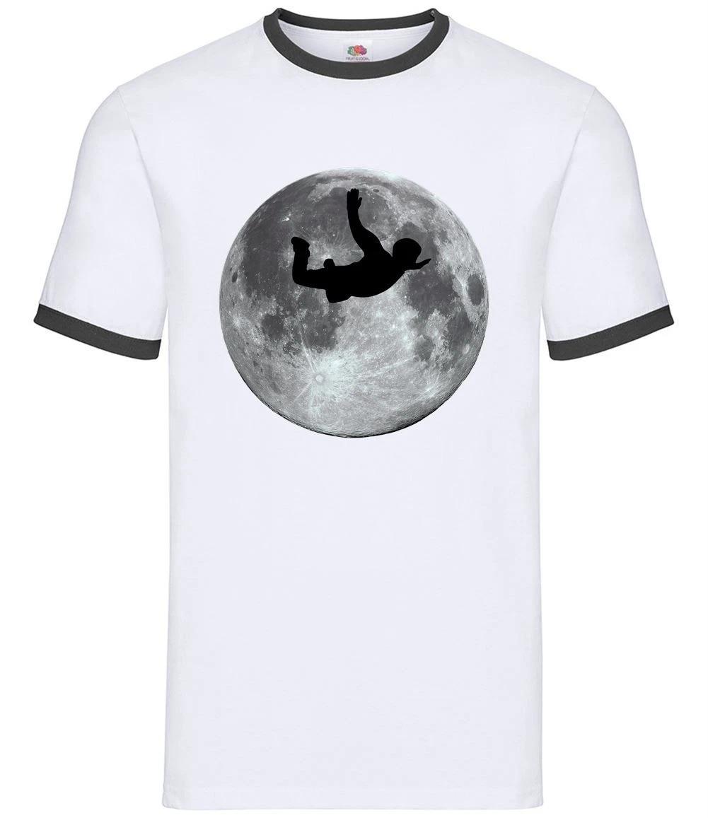 Sky Diving Moon - Mens Ringer - Dive Diver Skydive Skydiving Free Falling XS