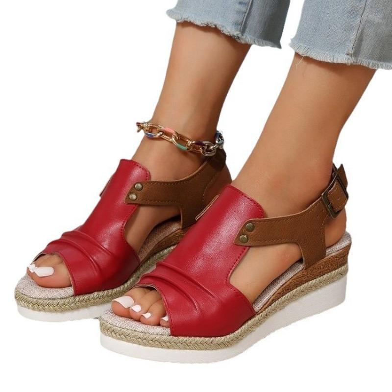 New straw woven high-heeled sandals women's new platform fish mouth shoes one-word buckle high-heeled women's sandals