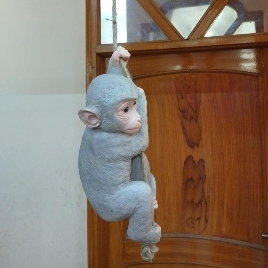 Monkey Hanging Climbing On Rope Statue Unique Home Decoration Showpiece for Gifting & Interior, Grey