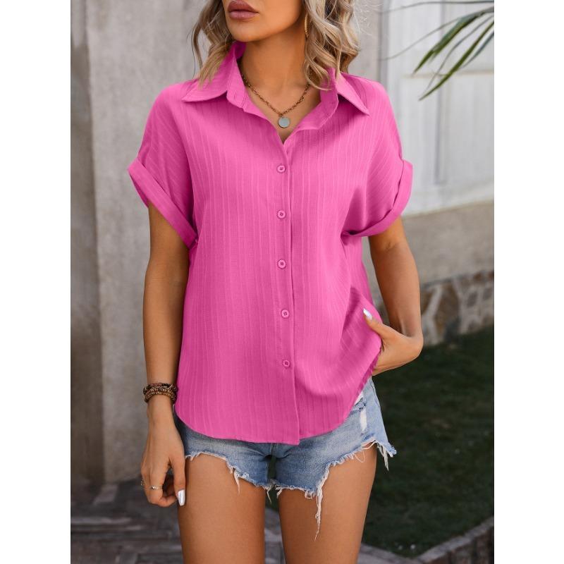 Spring and Summer New Women's Solid Color Simple Off-shoulder Casual Loose Short-sleeved Shirt for Women