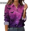 Neues 2025 Damen 3D-Druck Fledermaus Spinnennetz Langarmshirt Mode Halloween Party Lässig Täglich Revers Damen Langarmshirts
