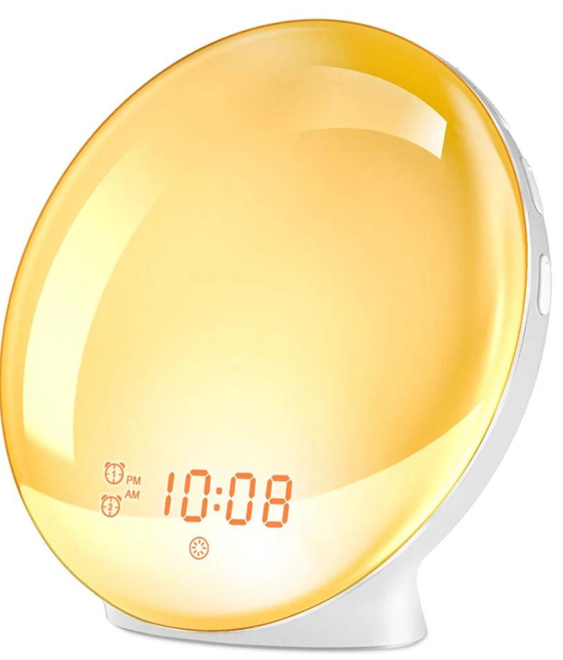 Wake Up Light Alarm Clock with Sunrise/Sunset Simulation Dual Alarms FM Radio Nightlight 7 Colors Natural Sounds Snooze