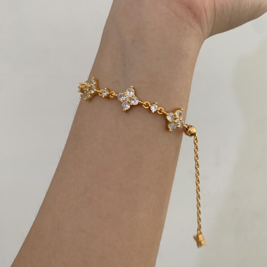 Laser Fritillary Full Diamond Four-Leaf Clover Brushed Bracelet Four-Piece Stacking Wear Explosive Light Luxury Premium Sense Pull-Up Jewelry