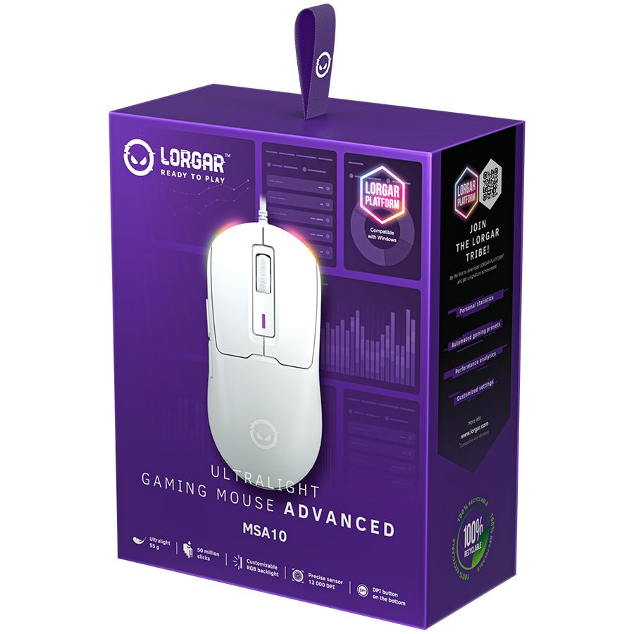 LORGAR MSA10 Gaming Mouse, Wired Ultralight, White