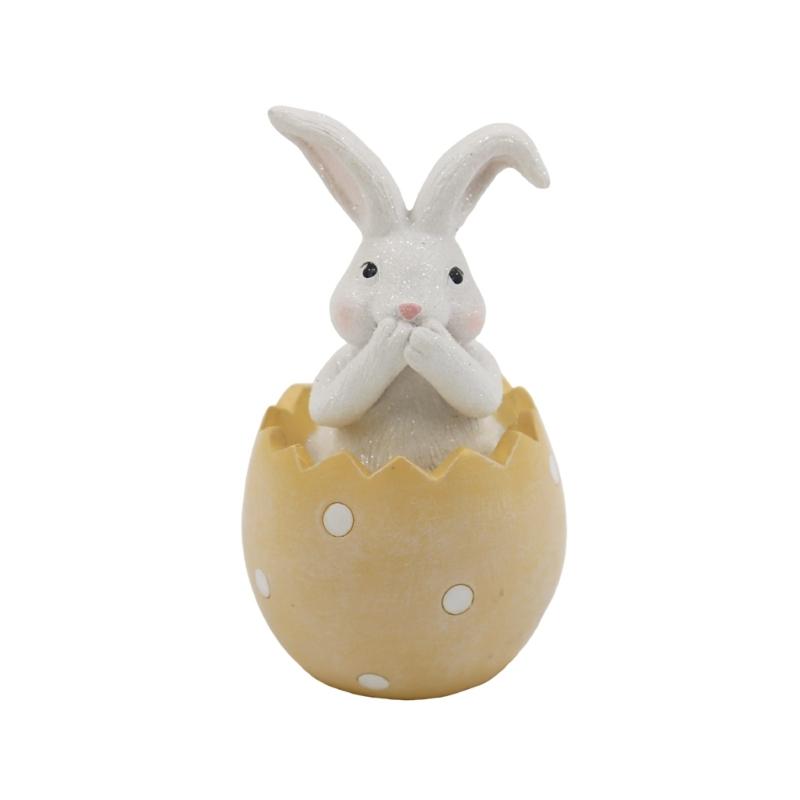 Eggshells Bunnys Easters Decoration Polyresin Rabbit Statue for Home and Farmhouses Spring Decoration