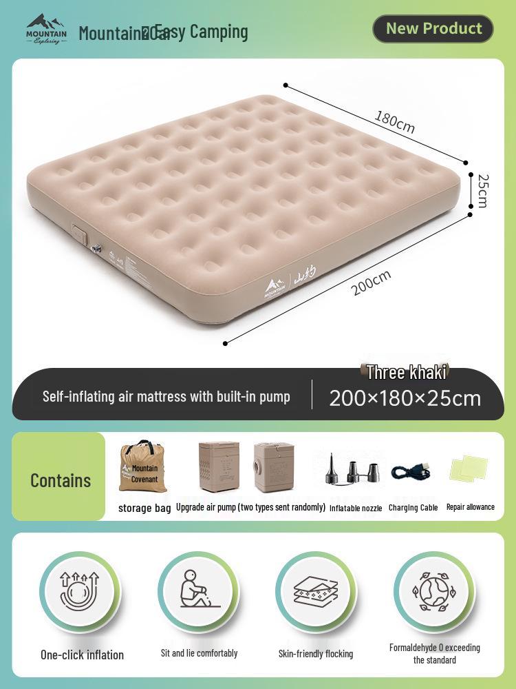 Mountain Inflatable Mattress with Backrest - Automatic Air Cushion Bed for Home, Floor, Tent, and Outdoor Camping.