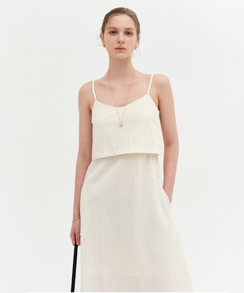 Lugkaeseuteu Yvonne Layered V-Neck Sleeveless Dress_Ivory
