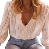 European and American Casual Women's Clothing New V-neck Solid Color Long-sleeved Shirt