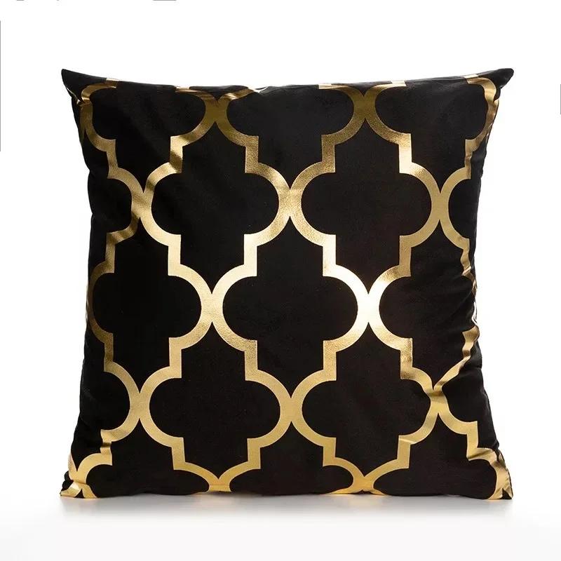 Modern Geometric Gold Bronzing Plants Leaves Cushion Cover Super Quality Polyester Pillow Cover Decorative Pillow for Sofa Chair