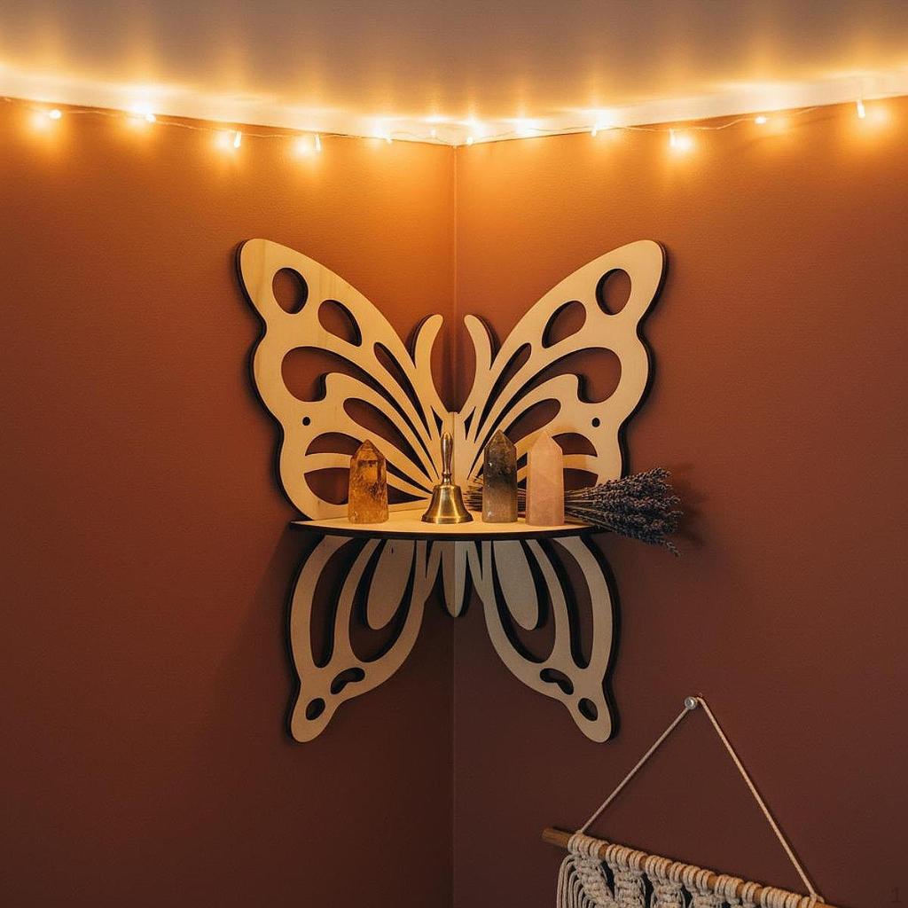 Butterfly Shape Corner Shelf Display Decor Wood Wall Storage Rack for Dorm Living Room