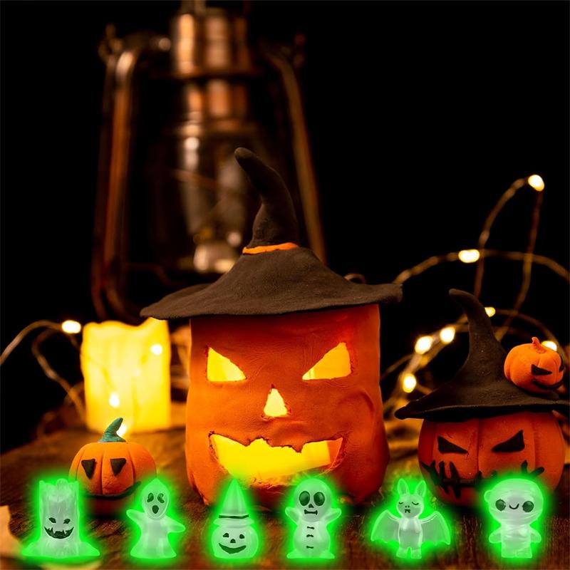 8pcs Resin Halloween Statues Luminous Ghost Coffin Pumpkin Stump Ghost Figures