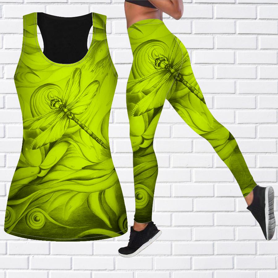 Purple Dragonfly Print Yoga Outfit for Women Fashion Workout Leggings Fitness Sports Casual Yoga Pants