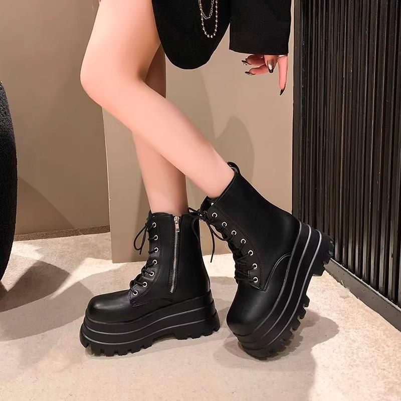 Height-increasing shoes Muffin shoes Height-increasing and height-showing platform short boots Short Martin boots Women's high heel matte