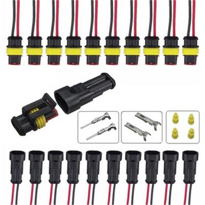 5X 2Pin Waterproof Nylon Flame Retardant Automotive Car Connector With Wire Awg Black