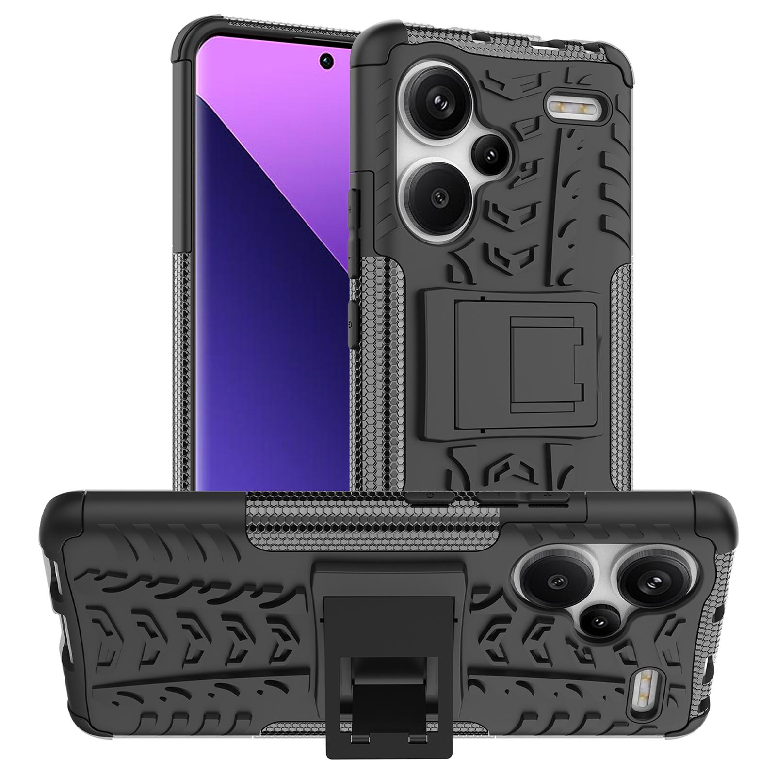 

For Xiaomi Redmi Note 13 Pro+ 5G Case Tyre Pattern Design PC+TPU Phone Cover with Kickstand Black
