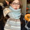 Fair Island Wind Jacquard Blue Knitted Scarf Women's Winter Atmosphere Versatile Thickened Warm and Cold Neck Scarf