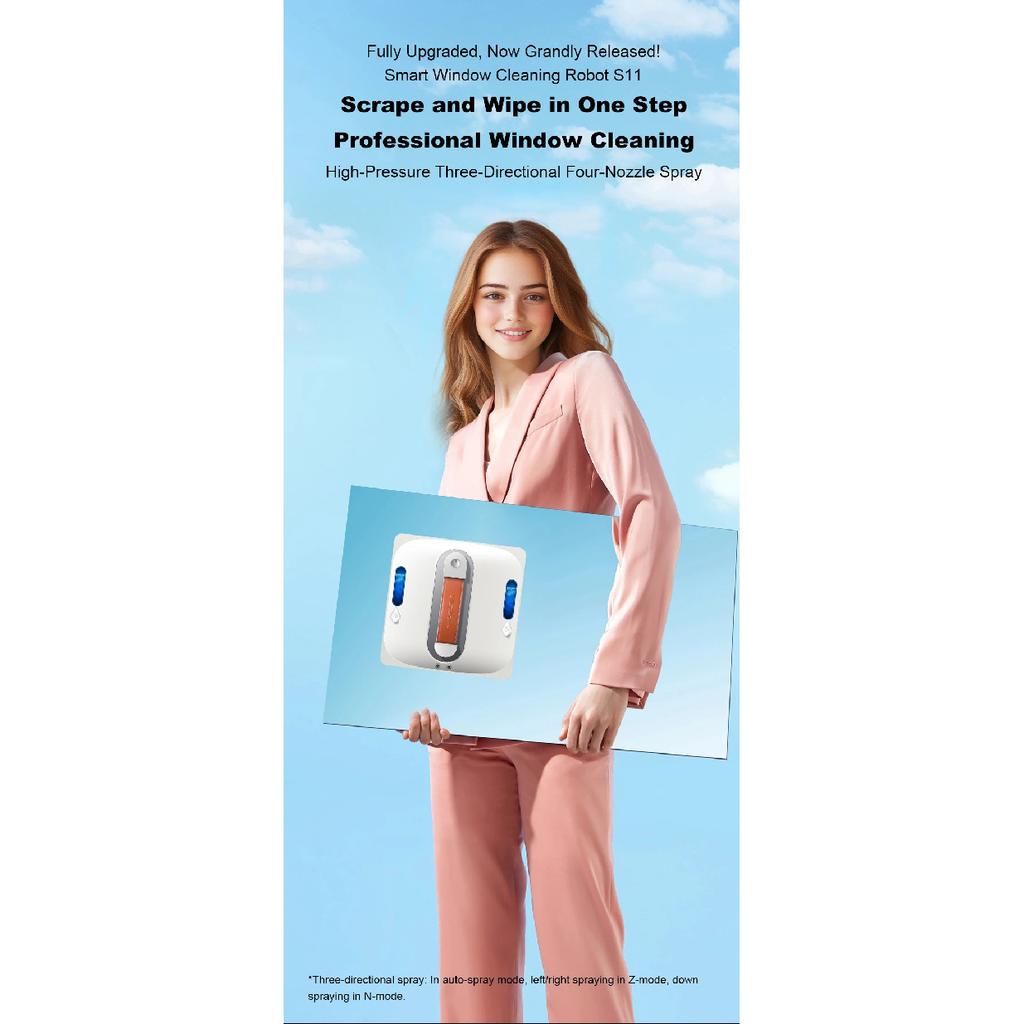 Window Cleaning Robot Liectroux S11,4-Way Water Spray,9Kpa,Home Glass Floor Wall Tiles Cleaner Robot,Strong Vacuum,Smart Memory