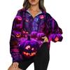Women's Casual Fashion Long Sleeve  Print Oversize Zip Sweatshirt Top