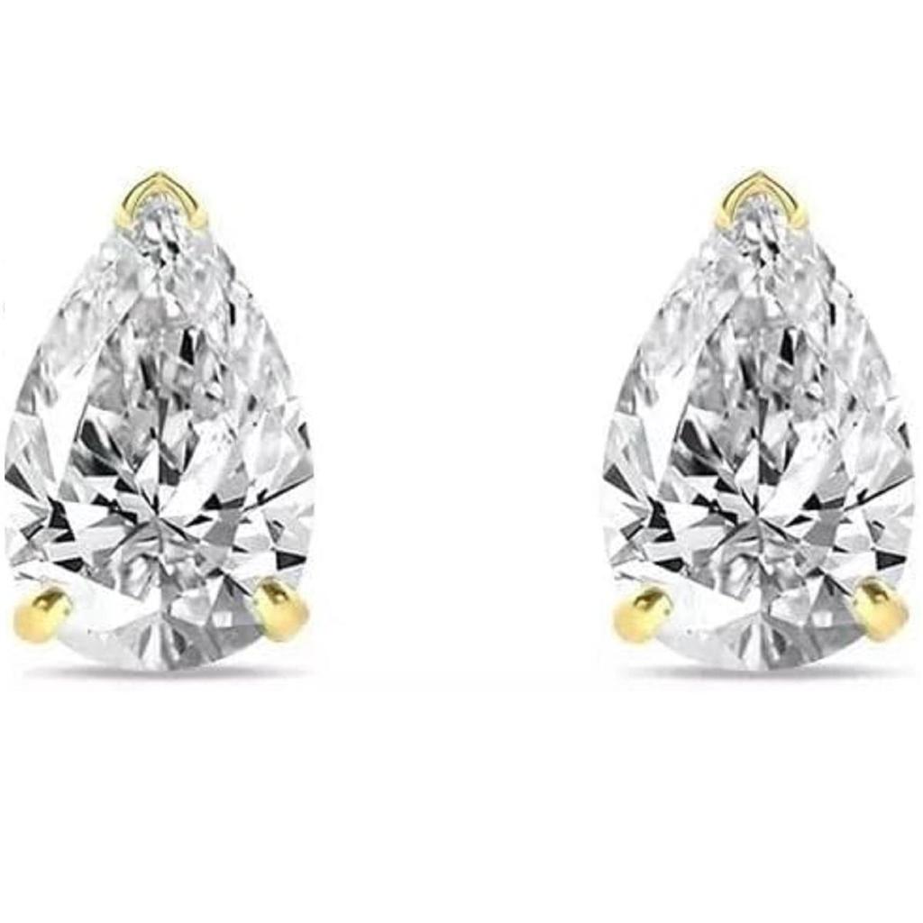 Jewels Prim 1 Ct Teardrop Cut Diamond Stud Earrings Solid Real14K Yellow Gold Screw Earrings For Women's Designer Jewellery Wear Gift
