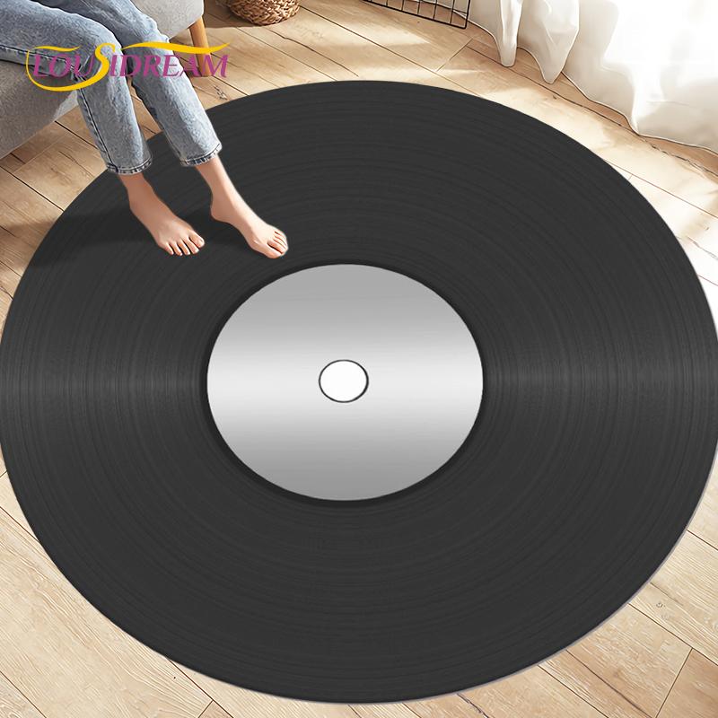 Classical Music Vinyl Record Round Rug,Carpets for Living Room Chair Decoration,Children's Play Crawling Soft Non-slip Floor Mat