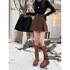 Women's Petite Wool A-Line Pleated Skirt in Coffee - Flattering High-Waisted Pencil Design for Autumn/Winter 2025