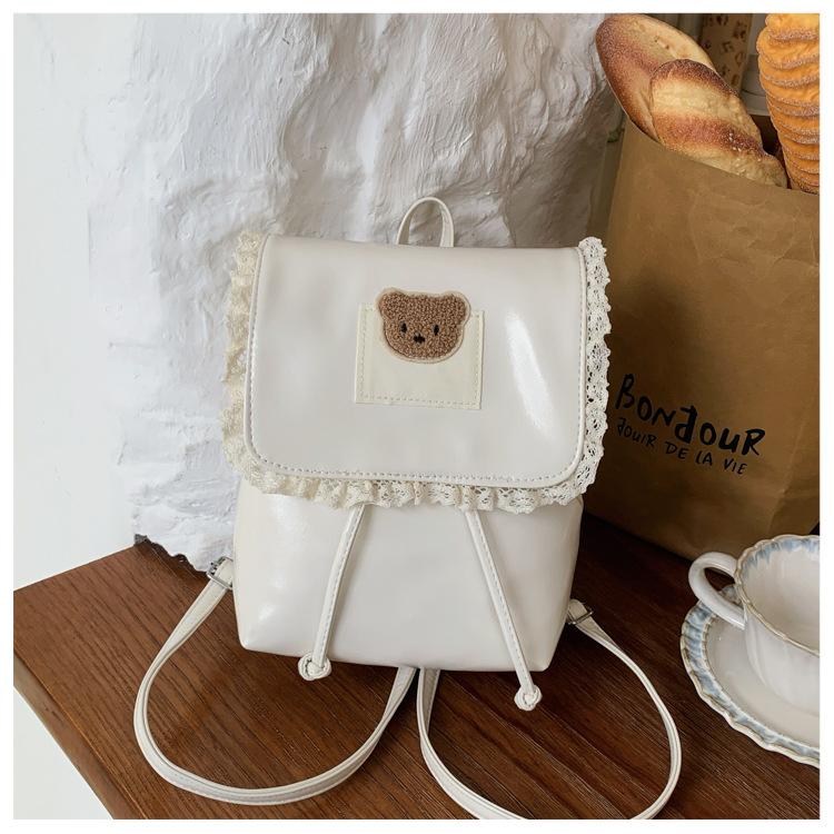 Schoolbag Wholesale Female Sweet College Style Cute Cartoon Bear Mini Backpack Ballet Style Lace Daily Backpack