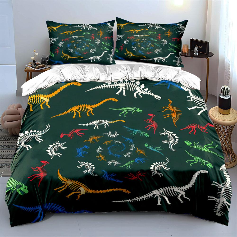Colorful Dinosaur Skeleton Design Set Soft Comfortable Duvet Cover Bedding Set Included 1*Duvet Cover & 2*Pillowcases, Gift