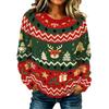 Women's Stylish Casual Long Sleeve Neck Knit Pullover Sweater with Christmas Print