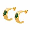 C-shaped Green Zirconia Earrings in 18K Gold-Plated Titanium Steel - European & American Style Fashion Accessory