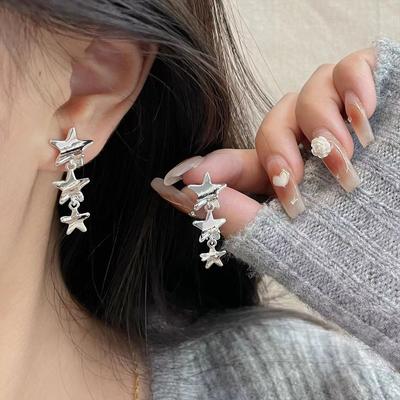 Star Love Stud Earrings Rear Hanging Light Luxury Exquisite Niche Temperament Advanced Sense S925 Silver Needle Earrings Winter