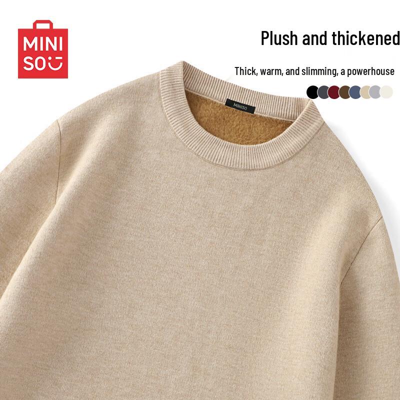 MINISO Men's 2024 Winter Fleece-Lined Round Neck Sweater