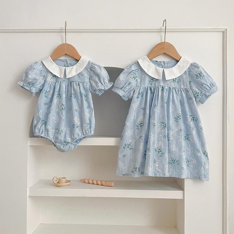 

Girls Baby Floral Dress & Peter Pan Collar Romper Set 90 cm