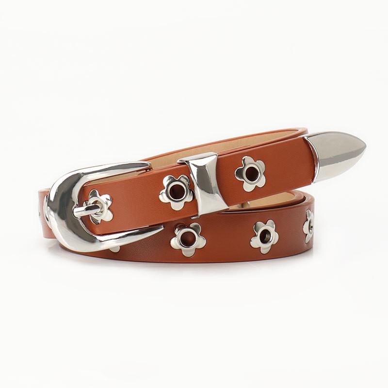 Punk Leather Belt For Women With Alloy Buckle And Adjustable Fit For Casual Street Style