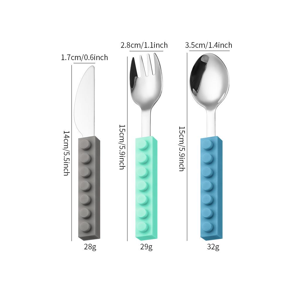 Kids  Stainless Steel Cutlery Set: Building Block Design Knife, Fork & Spoon