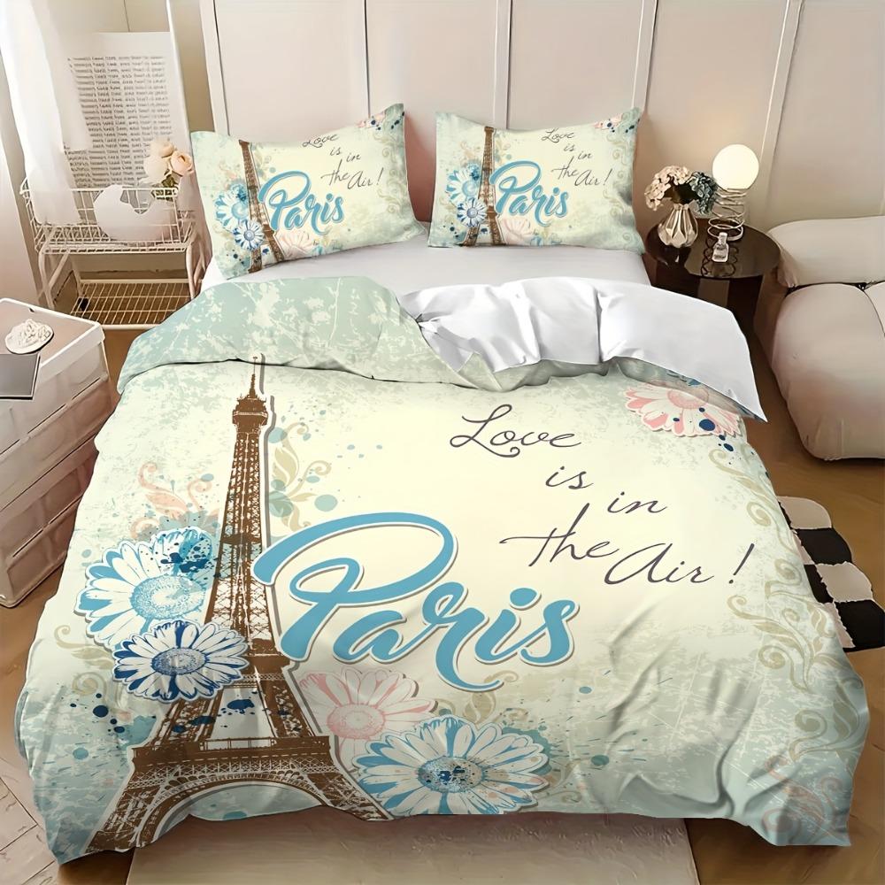 

3pcs Bedding Set Paris Eiffel Tower 3D Printed Cozy Duvet Cover King Queen Twin Size Birthday Gift for Adult Girl Bedroom Decor EU Single 135x200cm