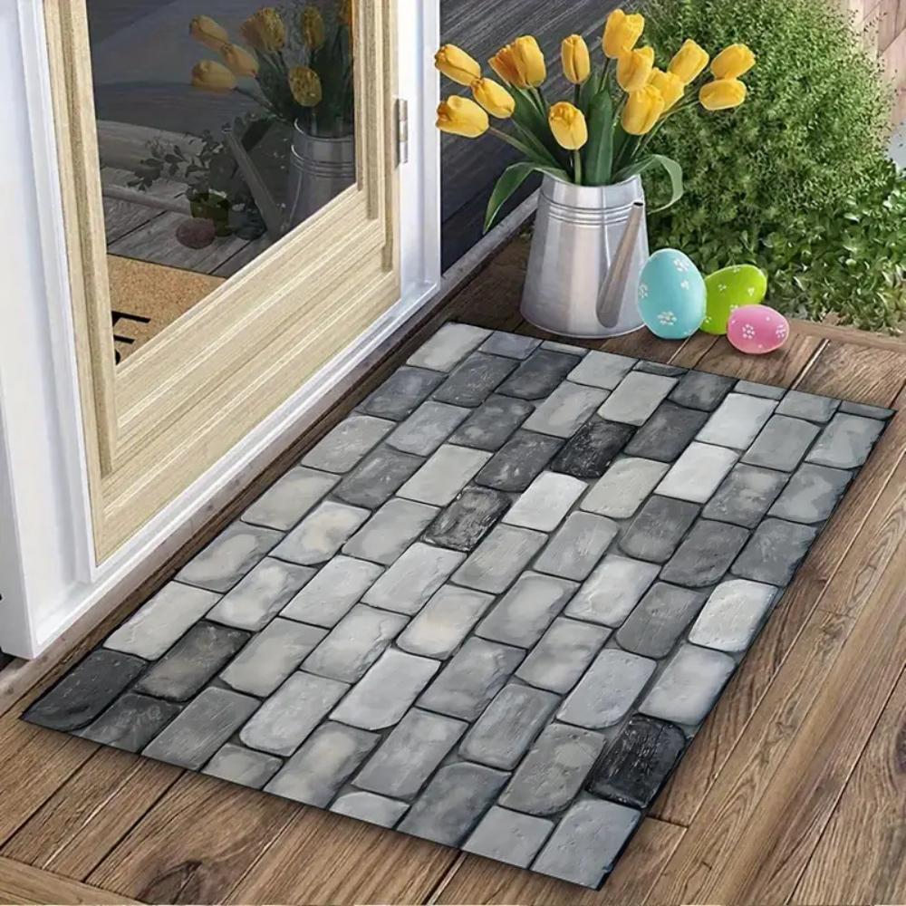 Modern Slate Pattern Design Welcome Door Mat Non Slip Rug for Indoor Outdoor Use Patio Balcony Living Room Bedroom Floor Carpet