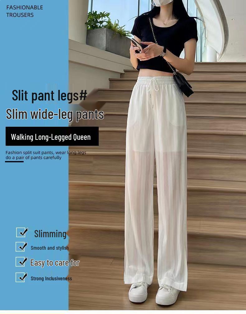 Women's Wide-Leg Mesh Split Pants – Spring/Summer 2026 Style, Sun Protection, Loose Fit, Straight Long Casual Pants