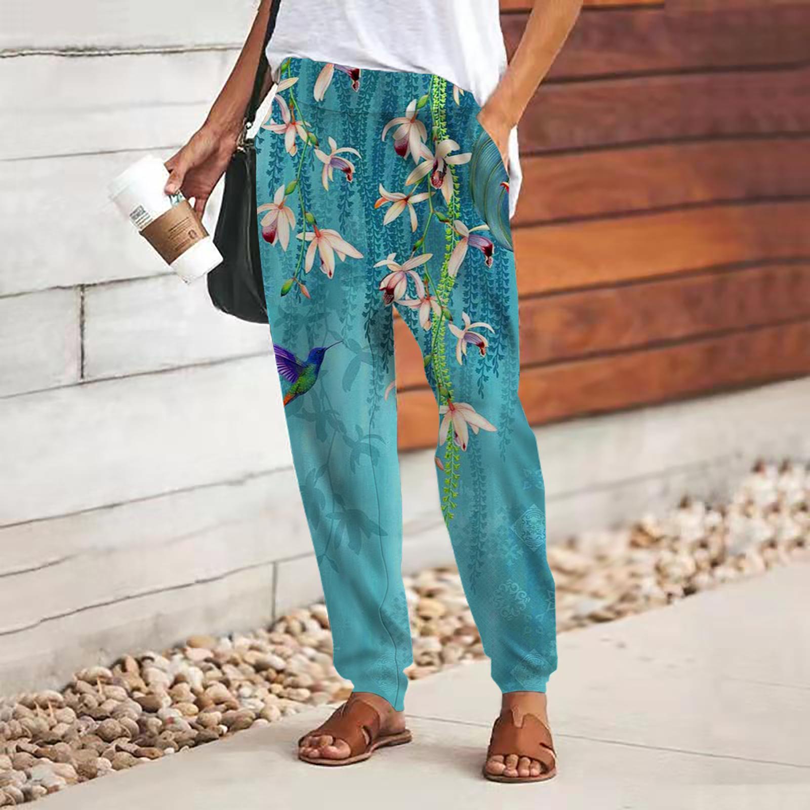 

Женские брюки с принтом 3D The Yellow Rose, свободные брюки со шнуровкой и эластичным поясом, повседневные длинные брюки с карманами S синий