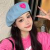Fashion Blue Denim Beret Hat for Women Sweet Pink Love Sticker Spring Newsboy Cap Korean Girls Artist Painter Octagonal Hat