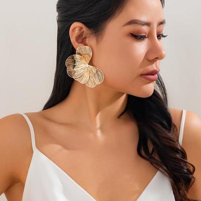 High-End Ginkgo Leaf Stud Earrings - Fashionable Metal Petal Design for Evening Banquets