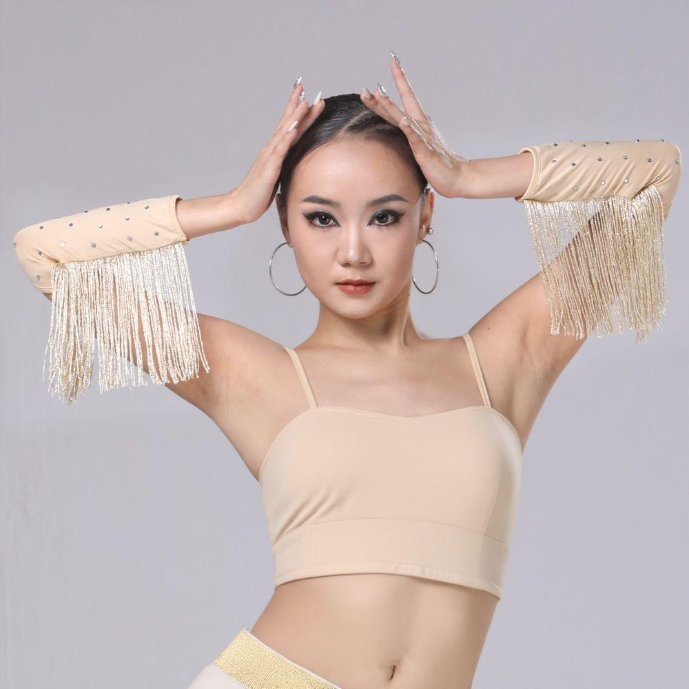 Drilling Rhinestone Latin Dance Fringed Sleeves Flash Fringe Tassel Gloves  Women