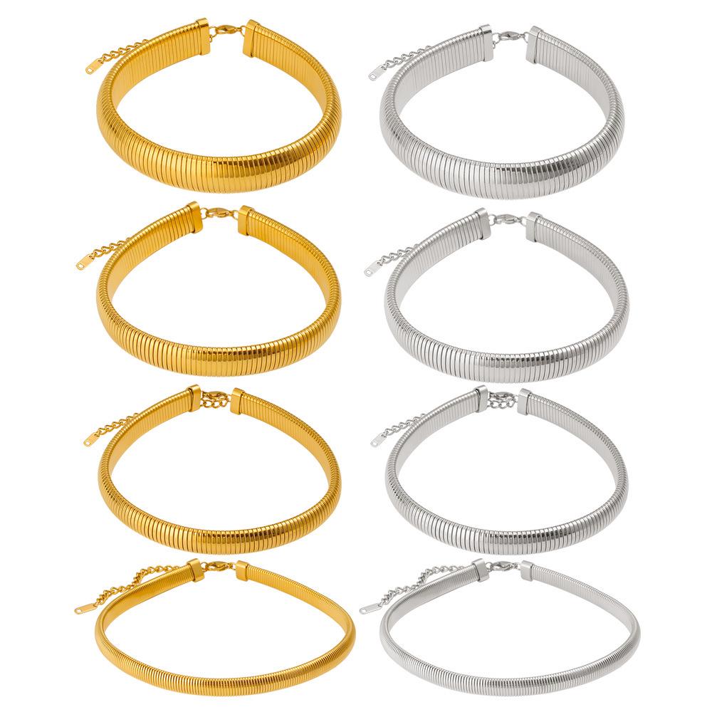European Punk 18K Gold Titanium Steel Elastic Choker Necklace with Goose Throat Collar
