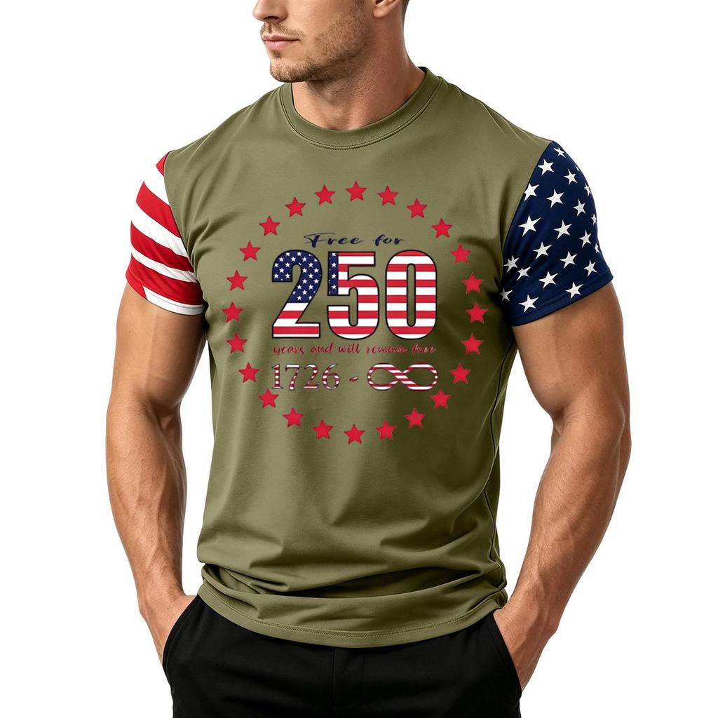 Men's Independence Day Flag Print Short Sleeve T-Shirt, Loose Casual Daily Summer Tops