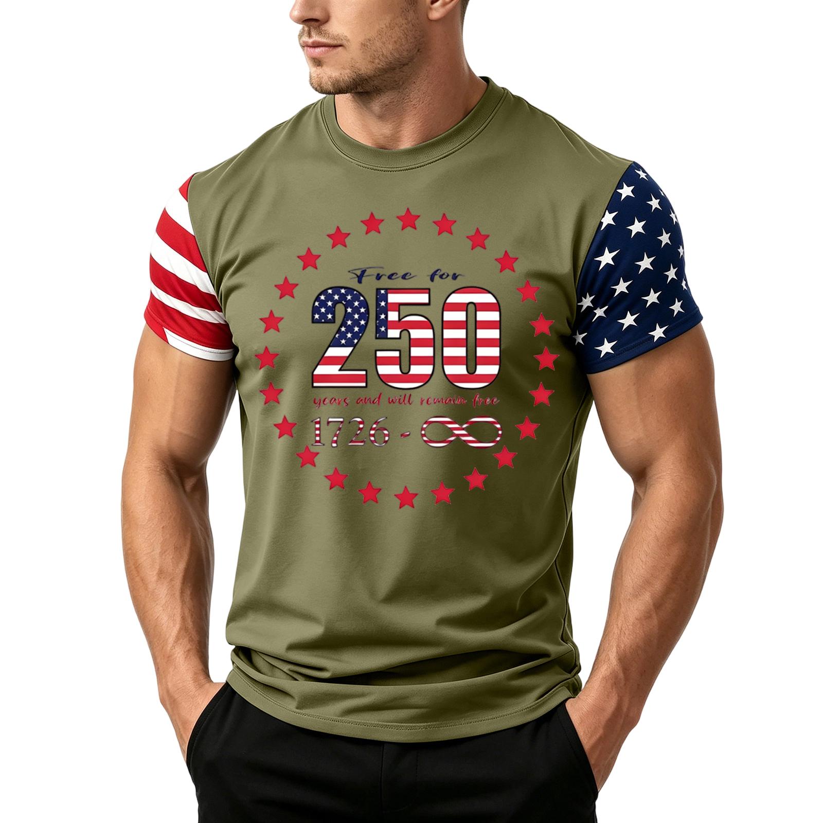 

Men s Independence Day Flag Print Short Sleeve T-Shirt, Loose Casual Daily Summer Tops S