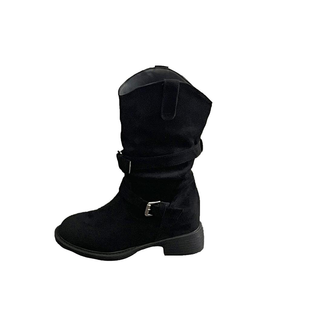 Retro belt buckle Martin boots women's new autumn versatile inner height increase western thick heel medium tube stack short boots