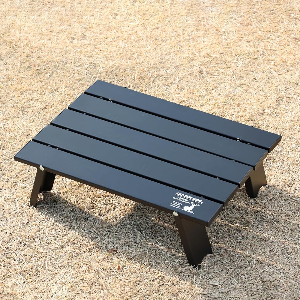CAPTAIN STAG Outdoor Folding Aluminum Roll Table Compact with Carry Case Matte Black UC-582