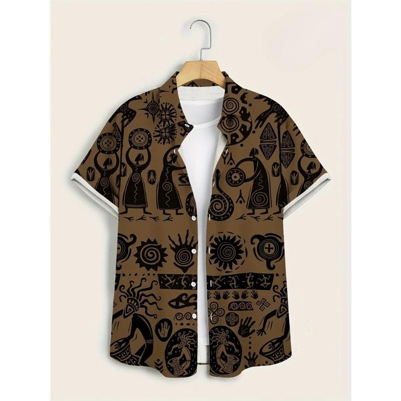 Camisas Havaianas para Homens T-shirt Casual de Manga Curta com Estampa Paisley 3D Gola Lapela Botões Tops Masculinos Verão Oversized Boêmio Camisetas Masculinas