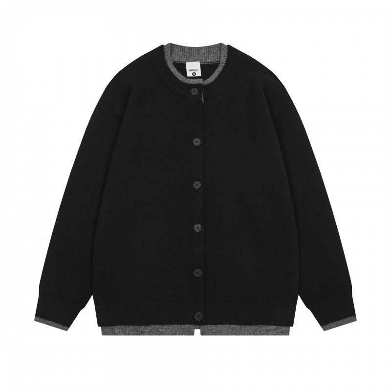 Vintage American Style Mock Two-Piece Knit Cardigan Loose Couple Sweater Fall