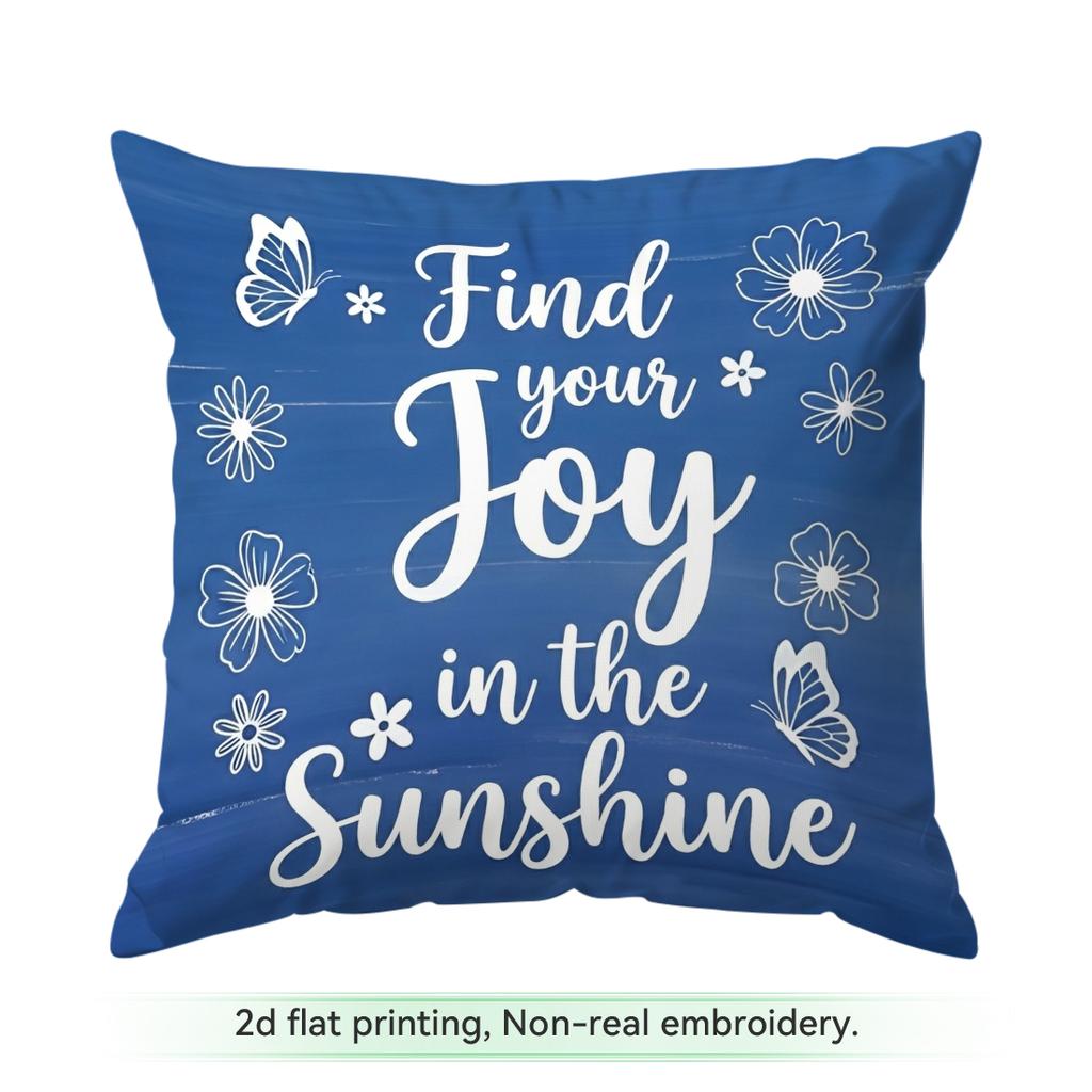 1pcs Blue Floral Butterfly Text Cushions Pillowcase Polyester Cushion Cover Throw Pillow Pillowcover Home Car Sofa Decor